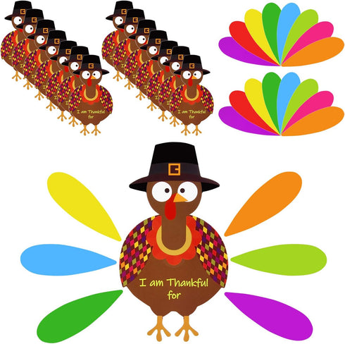 FEPITO 105 PCS DIY Turkey Craft Kit - Colorful Feathers, Dot Glues, Thanksgiving Stickers for School Activities