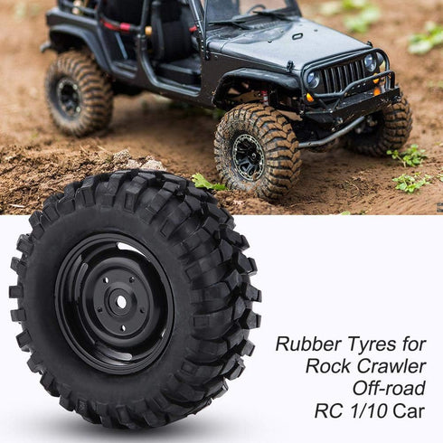 RC Car Tires, 4 Pcs Tires Rubber Tyres for 1:10 Rock Crawler Off-Road RC Remote Control Car Accessory Part