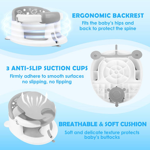 6 Baby Bath Seat for Babies Months & up,Baby Bathtub Chair,Non-Slip Toddler Bath Support,Sit Up Bath Seat for Baby,Safe