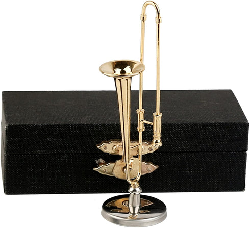 Dselvgvu Miniature Trombone with Stand and Case Brass Mini Musical Instrument Trombone Replica