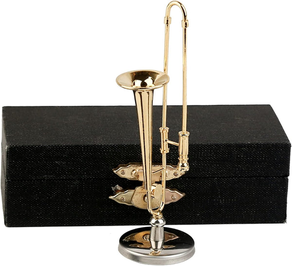Dselvgvu Miniature Trombone with Stand and Case Brass Mini Musical Instrument Trombone Replica
