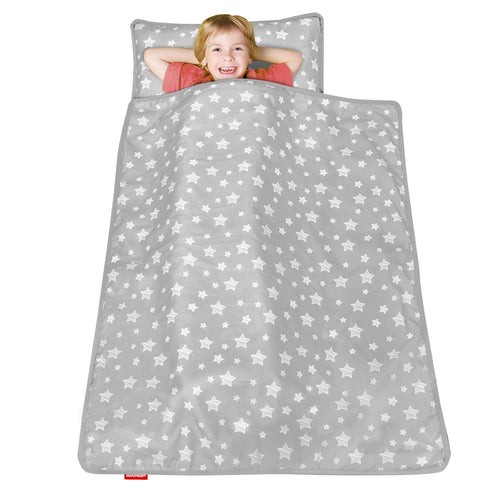 Moonsea Toddler Nap Mat with Pillow & Fleece Minky Blanket - Lightweight Sleeping Bag for Kids