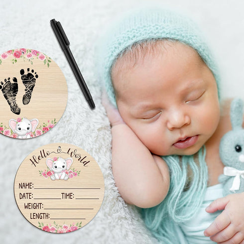 Thyle Baby Announcement Wooden Name Sign for Hospital Birth Double Sided Newborn Welcome Sign with Marker Pen and Ink