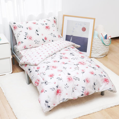 4 Set Set david's kids Piece Toddler Bedding - Soft Breathable Toddler Bedding for Girls, Includes Quilted Comforter