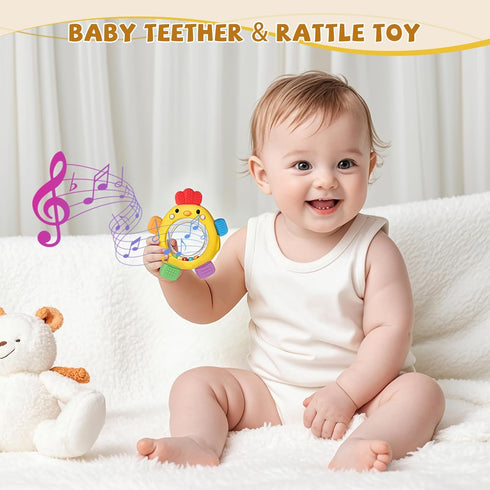 CAHILON 3 Baby Teething Toy for Babies Over Months, BPA-Free Silicone Teether, Teething Relief & Fun Play with Rattle