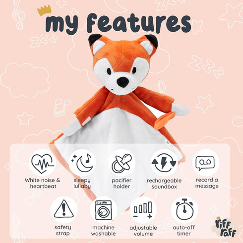 Riff Raff Baby Sleep Toy Soother - Musical Plush Fox with White Noise & Lullaby - Lovey Security Blanket for Newborns