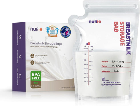 Nuliie 80 Pcs Breastmilk Storage Bags, 8 OZ Breast Milk Storing Bags,