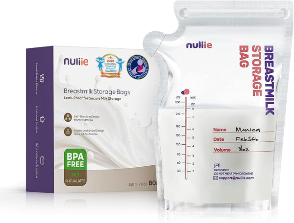 Nuliie 80 Pcs Breastmilk Storage Bags, 8 OZ Breast Milk Storing Bags,