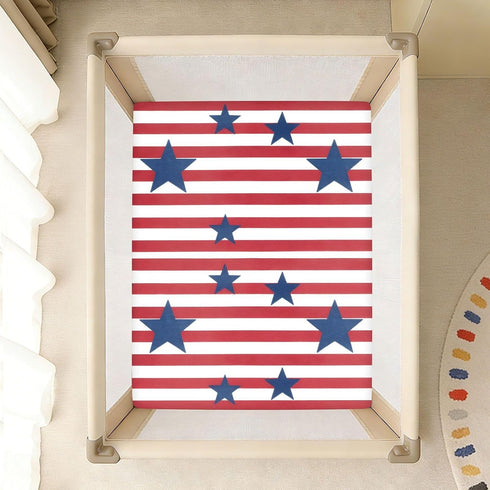 CZXW 52" 28" Vintage American Stars Crib Sheets Fitted x Natural Cotton Soft & Breathable for Baby Crib Mattress