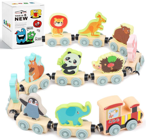 LovesTown 11PCS Magnetic Wooden Animals Train Set - Montessori Toys for Preschool Learning Activities