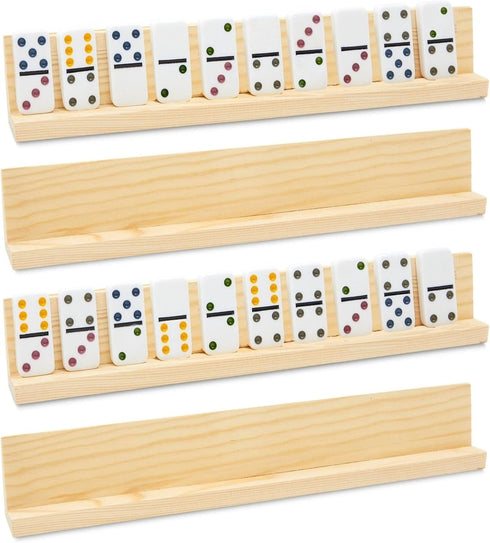 Juvale Dominoes Holders Set of 4 Wooden Trays - 13-Inch, Natural Wood