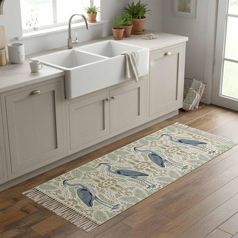 Debedcor 2'x 4', Country Entryway Door Mat Cartoon Egret Non Slip Washable Throw Rug with Tassels, Bird Leaves Coral