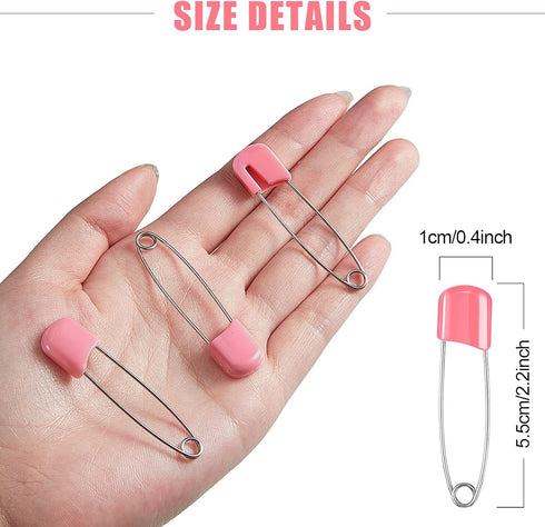 50 Pieces Safety Diaper Pins, 2.2 Inch Plastic Head Cloth Diaper Nappy Pins with Velvet Bag, Pink