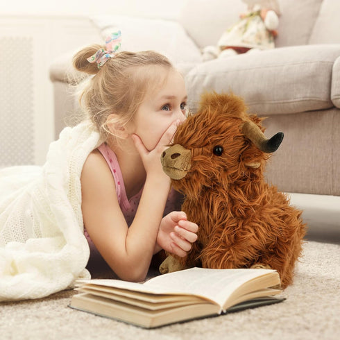 10.5 Inches Highland Cows Stuffed Animals, Cute Fluffy Cow Plush Figure Toys for Kids Baby Girls Boys