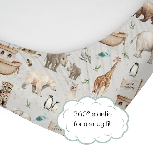 52" 28" HawSkgFub Noahs Ark Animal Boat Religious Fitted Standard Crib Sheet for Baby Boy Girl, Elephant Bear Giraffe
