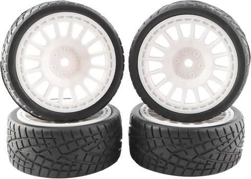 4PCS 12mm Hub Wheels Tires Set 1:10 1:12 1:16 Off Road RC Cars Rubber Tires Set for HSP 94122 94123 94103 3850 3851 FW06 RC Cars(White)