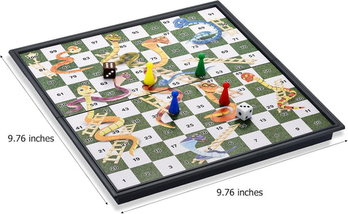 Magnetic Snakes and Ladders Board Game Set, Folding Travel Game for Kids and Adults