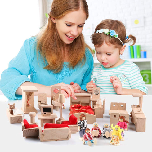 5 Set 6 40 Dollhouse Furniture Accessories Wooden Bathroom/Living Room/Dining Room/Bedroom/Kitchen House Family Doll