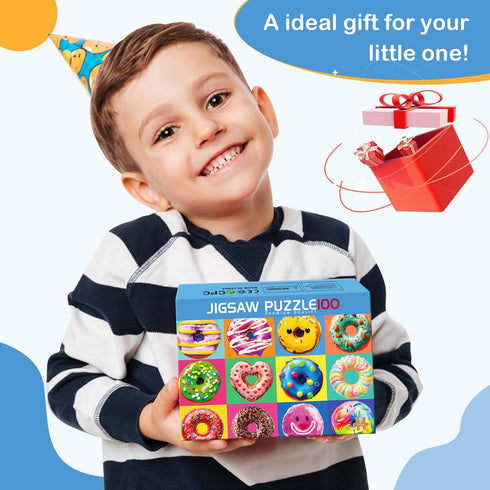 100 Pieces Puzzles for Kids Ages 4-8, Delicious Donuts Jigsaw Puzzle, Large 100 Piece for Toddler Children