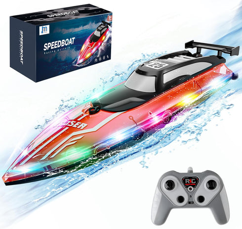 2.4Ghz 8-12,Toy JOI MEW RC Boat for Kids with LED Lights, Remote Control Racing Boats for Water Boat for Pools & Lakes
