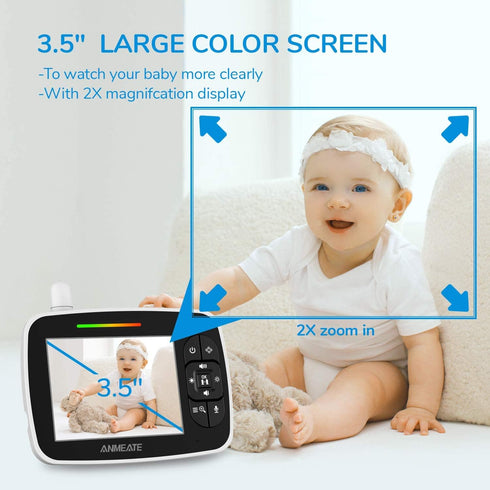 ANMEATE 960ft RangeBlack1 Baby Monitor with Remote Pan-Tilt-Zoom Camera,Large Display Video Baby Monitor with Camera