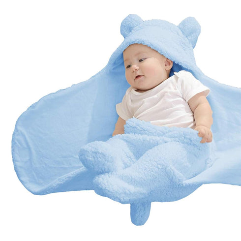 Light Blue Plush Swaddle Blanket for Newborns - Soft Nursery Essential