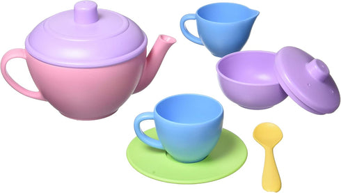 Set, 17 Communication Green Toys Tea Pink CB - Piece Pretend Play, Motor Skills, Language & Kids Role Play Toy. No BPA