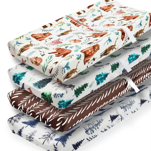 Jola's House 4 Pack Changing Pad Covers Woodland Forest Animals Wood Neutral Unisex Fitted