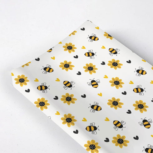 KuphiL10C Cartoon Bee Sunflowers Floral Hearts Pattern Baby Changing Pad Cover, Unisex Bee