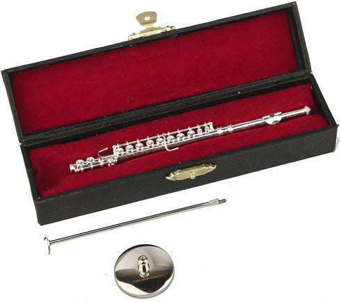 Dselvgvu 5.39") Miniature Flute with Stand and Case Brass Mini Musical Instrument Flute Replica Collectible Figurines