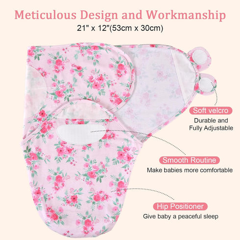 david's kids 100% Cotton Baby Swaddle Wrap, 0-6 Months, Soft Breathable Adjustable Sleep Sacks for Boys Girls, Floral
