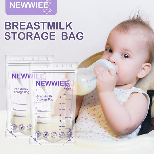 400 Count 7 oz Newwiee Breastmilk Storage Bags Leak Proof Double Zipper Seal Breast Milk Storing Bags Self Standing