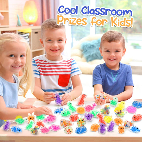 55pcs Mini Fidget Animal Squishy: Small Squishies Prizes, Party Favor Stress Balls Bulk, Dinosaur Sensory Squeeze Ball