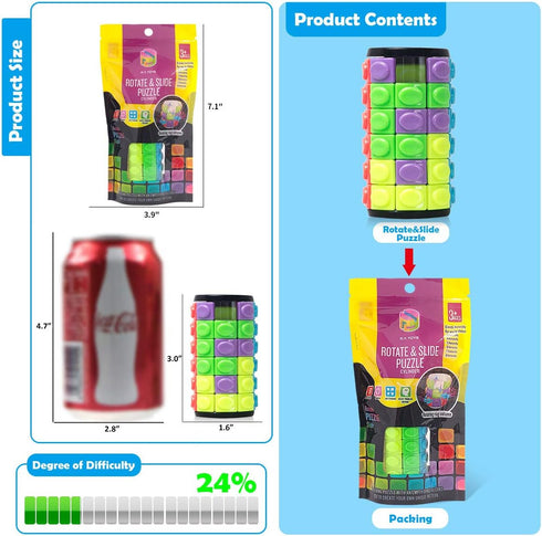 R.Y.TOYS Rotate and Slide Puzzle, Fidget Toys (Restore Order/Create Patterns) 8 Colors, 6 Layers, Brain Teaser