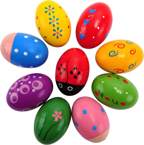 Easter Wooden Egg Shakers Maracas, 9 PCS for Party Favors and Classroom Supplies