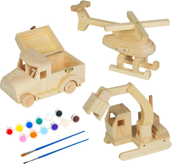 Easy Playhouse: Wood Building Toy Kit - DIY 3 Vehicle Projects: Helicopter,