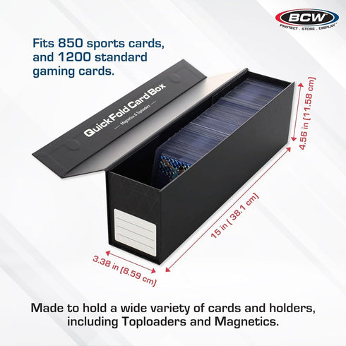 BCW QuickFold Card Boxes - Black, Magnetic Closure Storage Box for 850 to 1200 Cards