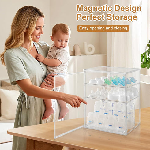 ERTIUANIO 3 Countertop Baby Bottle Organizer Tier Acrylic Bottle Storage Organizer Container, Clear Plastic Bottle