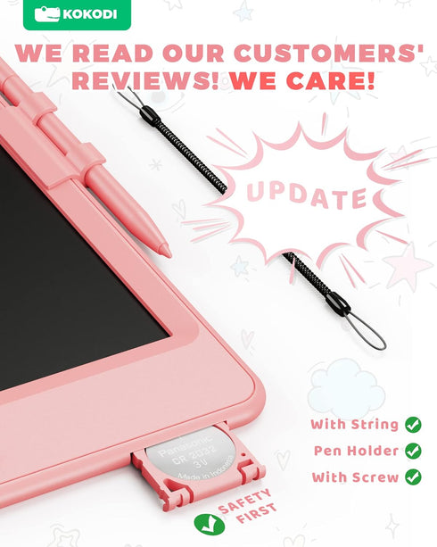KOKODI 8.5 Inch LCD Writing Tablet, Toddler Doodle Board, Erasable Reusable Drawing Pads, Educational Toy, Pink.