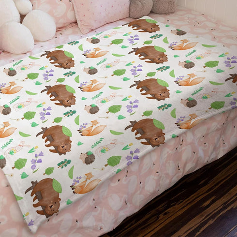 Woodland Animals Floral Baby Blanket 30x40 - Soft Warm Receiving Blankets for Boys Girls, Bear Bunny Hedgehog