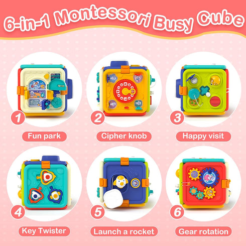 1+ 6-in-1 1 2 3 4 1st Covsen Montessori Toy for Year Old Girl Gift Busy Board for Toddlers Year Old Educational Sensory