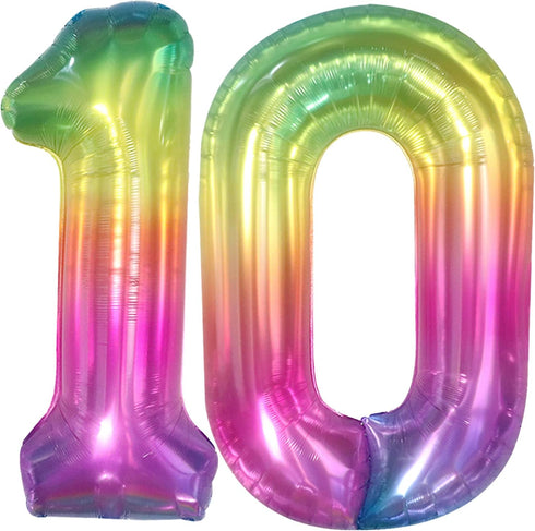 KatchOn Giant Rainbow 10 Balloon Number - 40 Inch for 10th Birthday Party Decorations and Happy Anniversary