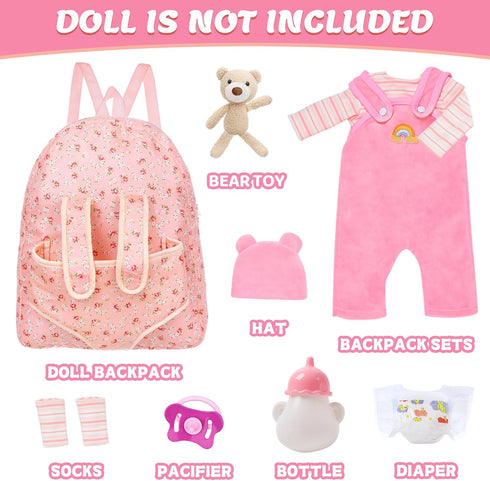 Backpack 14-18 Inch Set 2 3 4 5 Baby Doll Clothes with Carrier for Doll,Reborn Baby Dolls Accessories with Bottles