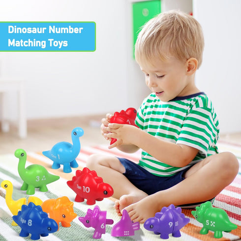 10 Pcs Numbers Matching Game, 123 Counting Dinosaur Toy Montessori Learning for Toddlers Ages 1-5 Years