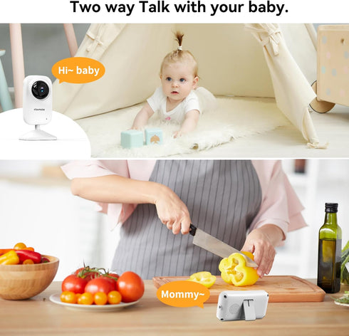 ebemate Video Baby Monitor Camera, 2-Way Talk Audio Cam Monitor with Lullabies, 2.8" LCD Screen