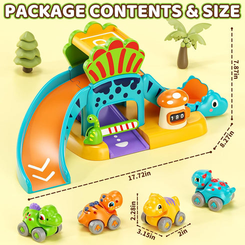 1 4 12-18 Set, 1st 1-3 Lehoo Castle Toys for Year Old Boys, Dinosaur Slide with Mini Push Cars for Baby Months, Infant