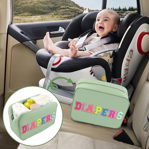 Small Diaper Bag, Chenille Letter Diaper Caddy Organizer Pouch Newborn Baby Essentials Must Haves for Nursery Changing