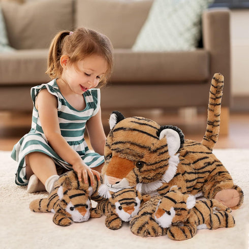 MorisMos Tiger Stuffed Animals Plush Toys, Soft Mommy & Babies Set, Large Tiger Plush Toy