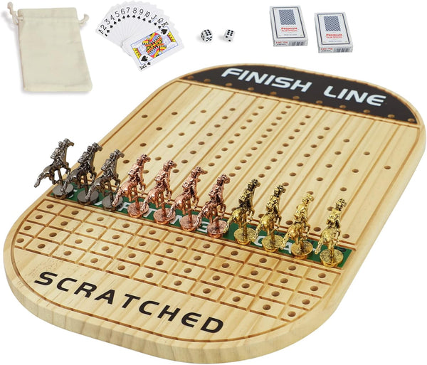 Jyquorp Horse Race Board Game Racing Game Thickened Solid Wood with 11