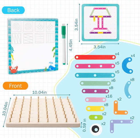 Wooden Montessori Toy for Toddlers, Letter Number Construction Set, Pegboard Puzzle Stacking Blocks for Boys Girls